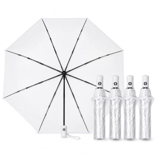 4pcs Clear Umbrella for Weddings & Commuting, Auto Open Close Transparent Umbrella with 8 Reinforced Ribs, Compact Windproof Folding Umbrella for Women & Men – Travel, Parties, Photoshoot Props