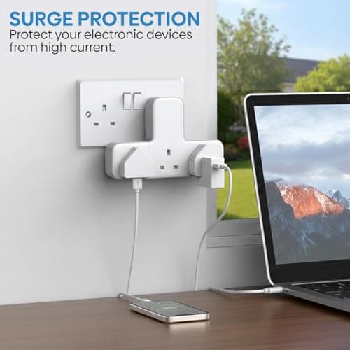 Plug Adapter, 3 Way Plug Adapter UK Wall Socket Plug Extension 13A Mains Adapter Plug UK Multi-Socket Power Extender Adaptor for Home, Office, Kitchen Compact & Lightweight — view 3