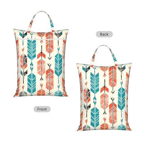 Large Travel Laundry Bags,Coral and Teal Arrows Print with Handle Foldable Laundry Bag for Holidays Gym Swimming and Family Trips, 1Pcs — view 2