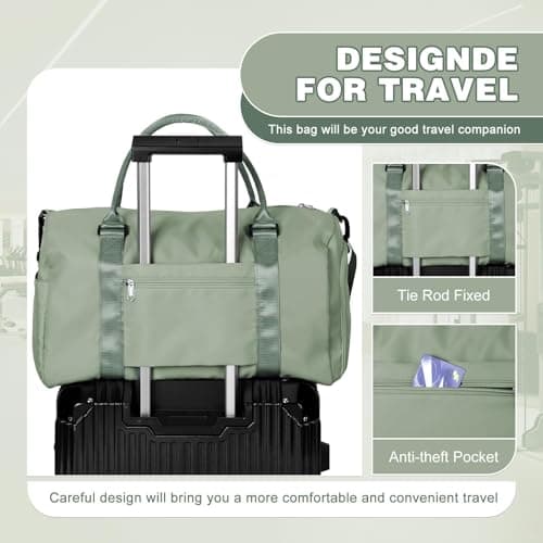 WEPLAN Gym Bag Womens Men Sports Fitness Bags Weekend Overnight Bag Travel Duffle Bags for Women with Shoes Compartment Wet Pocket,Holdall Hospital for Swimming Carry on Hand Luggag,A9-Gray Green — view 5