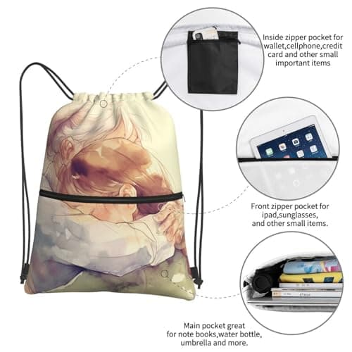Vortithora Outdoor Love-Grandma Casual Drawstring Backpack With Zipper Pocket, Drawstring Sports Bag For Gym And Daily Use — view 4