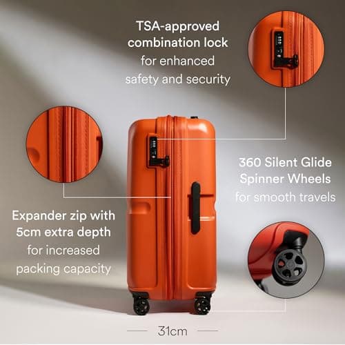 ANTLER Single Stripe Hard Shell Medium Suitcase + Laundry Bag - 68x46x31cm 89L, Expandable, Lightweight, 4 Spinner Wheels, TSA Lock - Durable Check in Luggage - Ember Orange — view 3