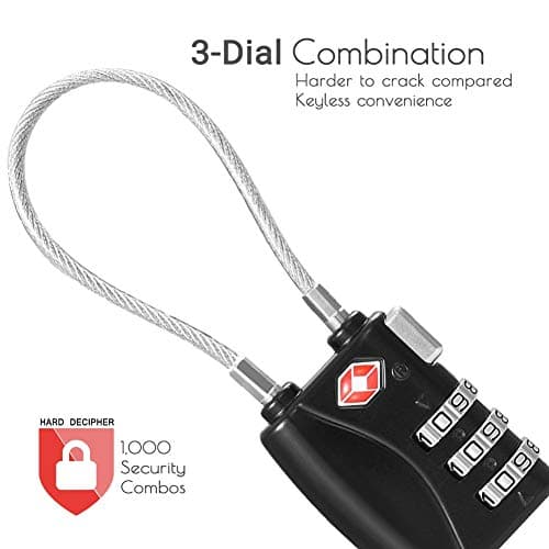 CFMOUR Suitcase Locks, 3-Dial TSA Approved Luggage Lock with Flexible Cable — view 2