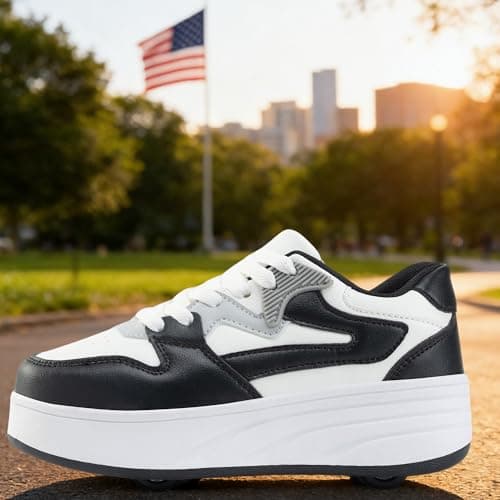 Roller Skate Shoes for Women Girls Sneakers with Detachable Wheels Sport Shoe Suitable for Halloween Christmas Birthday Party Gifts Black — view 2