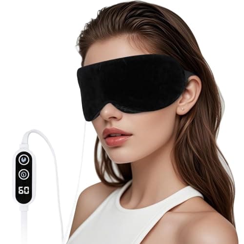 GNEGNI LIFE Heated Eye Mask,Smart Temperature&Timer Control, USB Soft Cotton Warm Eye Compress, for Dry Eyes, Blepharitis, Dark Circles and Sleep&Travel(Black)