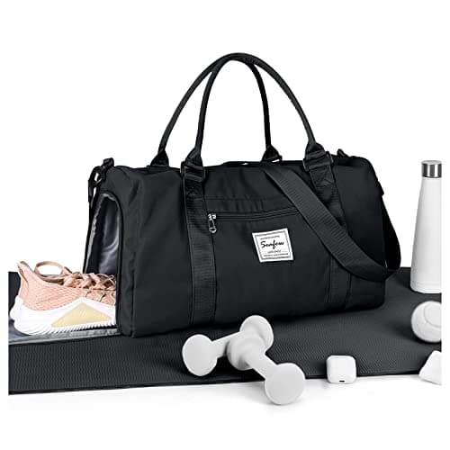 HYC00 Gym Bags Women Men Sports Duffle Bag with Shoes Compartment & Wet Pocket,Travel Duffel Bags for Women Large Weekend Overnight Holdall for Hospital Swimming Carry on Hand Luggage Bag,Black