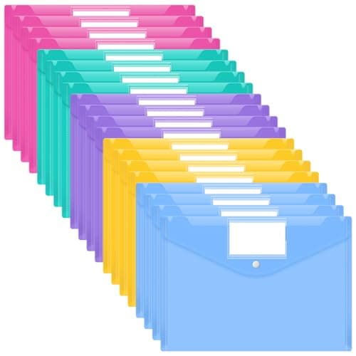 Smarpau A4 Plastic Wallets 20 Pack, Document File Folders with Labels