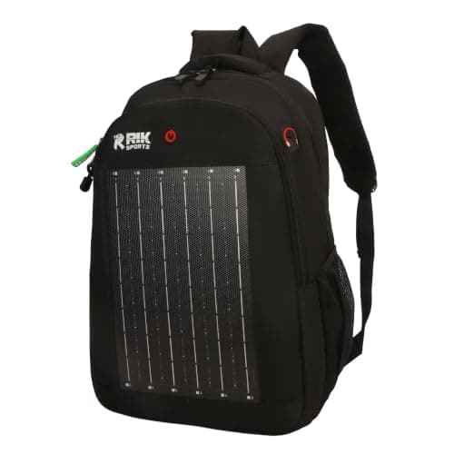 Solar Powered Hiking Backpack with USB Charging Port & LED Light, Waterproof Outdoor Travel Laptop Backpack with Solar Panel for Camping, Trekking & Adventure Gear, Black, Outdoor