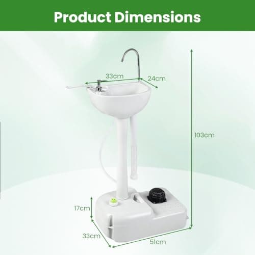 COSTWAY Portable Camping Sink, 17L Water Capacity Hand Wash Basin Stand with Towel Holder, Soap Dispenser and Rolling Wheels for Outdoor Events, Travel and Worksite (Without 24L Sewage Tank) — view 6