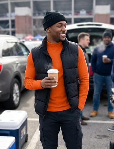 Zengjo Mens Thermal Base Layer Mock Neck Top(Orange,L) — view 3