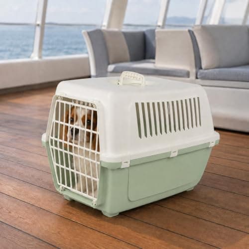 URBNLIVING Plastic Pet Carrier Dog Cat Travel Crate (Green-Medium) — view 5