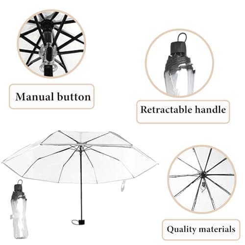 louuuou 2 Pcs Clear Umbrella Set, Fold Portable See Through Umbrella Clear Umbrellas For Weddings For Handbag Men Women Party Fashion Events Walking Handbag Travel — view 3