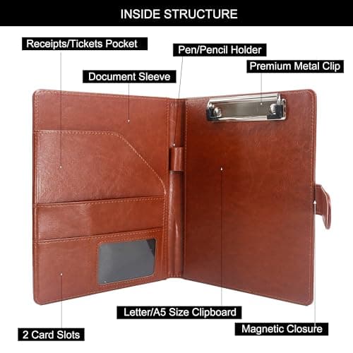GraduatePro Clipboard Folder A5 with Storage Leather Document Folder Waterproof Magnetic Conference Presenter Business Organizer Brown — view 2