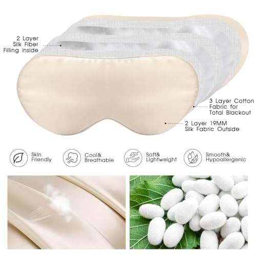 SILKTALE 100% Mulberry Silk Eye Mask for Sleeping with Silk Wrapped Adjustable Strap,Beige — view 2