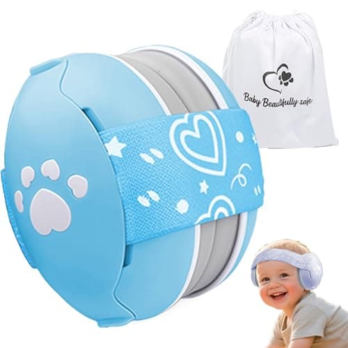 Heart Shape Baby Ear Defender for Babies and Toddlers up to 36 Months, Noise Reduction Earmuffs, Comfortable Infant Headphones for Improves Sleep, Baby Travel Essentials for Airplane/Sleep (Blue)