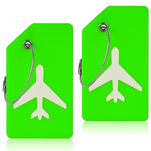 Flintronic 2 PCS Luggage Tags, Silicone Baggage Labels, Suitcase ID Tag Set, Handbag Tag Labels Travel Accessories for Checked Luggage, Hand Luggage and Handbags - Green