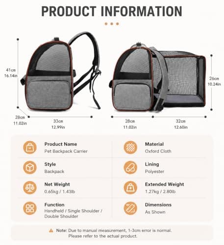 Expandable cat backpack, breathable mesh pet backpack, suitable for small dogs and medium-sized cats, large-capacity foldable pet travel bag, maximum weight capacity 25 lbs, gray. — view 5