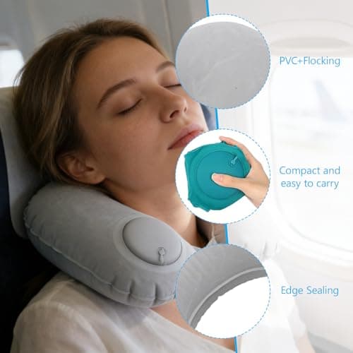 Travel Pillow for Airplane, 3 Pcs Inflatable Neck Pillows with 360° Support — view 3
