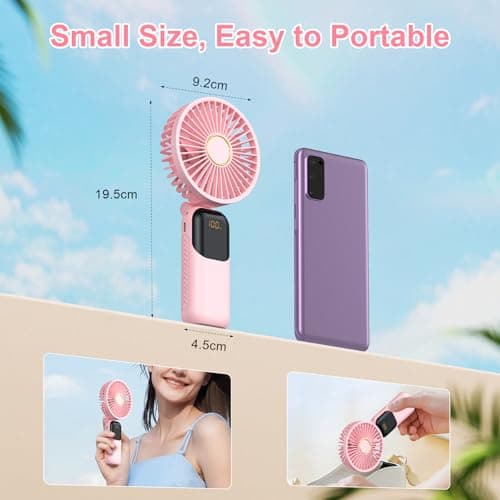 Handheld Fan Rechargeable, Portable Mini Fan Handheld with 5 Speeds 5000mah, Electric USB Small Hand Held Fans, Powerful Personal Fan Foldable Fans for Outdoor Office Travel Camping School Home — view 3