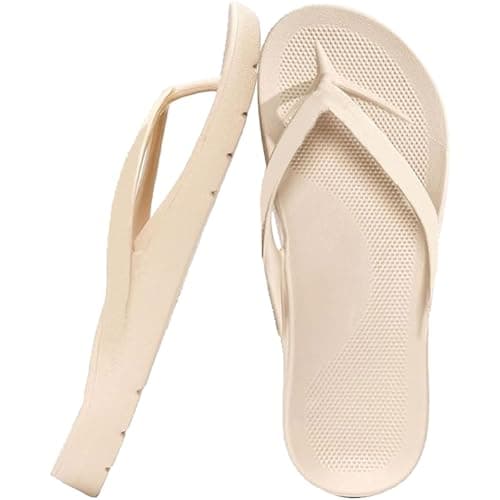 InfiniZer Arch Support Flip Flops Thick Sole Platform Sandals, Non-Slip Cushioning Thong for Women Men UK 3-10 (Khaki, Adult, Men, 4, Numeric Range, UK Footwear Size System, 5, Medium)