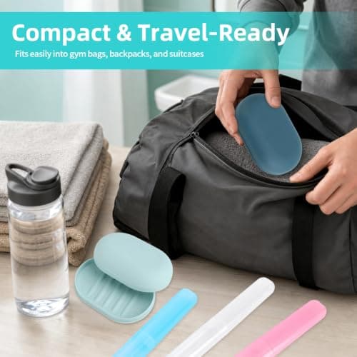 3 Pcs Soap Dish with Lid & 3 Pcs Toothbrush Case Set, Travel Soap Box Leakproof Container, Plastic Bar Soap Holder Portable for Home Camping Hiking Gym — view 6