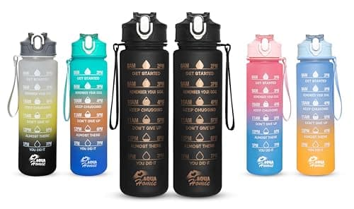 AQUA HOMIE Pack of 2 Water Bottle with Straw 750ml – Leakproof BPA Free Sports Water Bottle for Gym, School & Travel – Motivational Drinking Bottle with Time Markings for Kids & Adults (Black, 750ml)