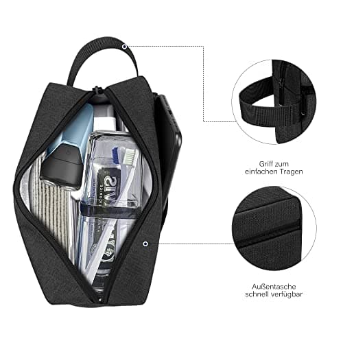 Toiletry Bag for Men, Portable Travel Wash Bag Waterproof Shaving Bag Toiletries Accessories Cosmetic Bag Make Up Bag, Gym Shower Bathroom Makeup Bag with Handle (Black) — view 2