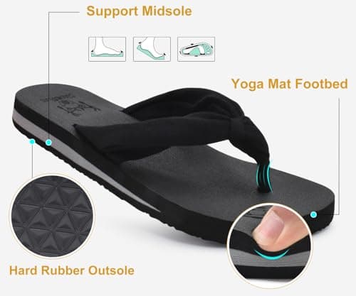 KuaiLu Flip Flops Women Fabric Arch Support Sandals Beach Thong Black 7 — view 6