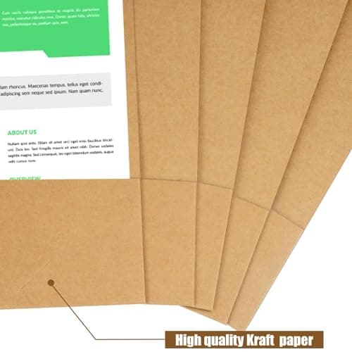 LATERN 10Pcs A4 Document File Folder, Kraft Paper Square Cut Folders Insert Presentation Paper Holder Storage Pouch Portfolio Paperwork Organizer with Cards Slot Folders for Office School (Khaki) — view 2