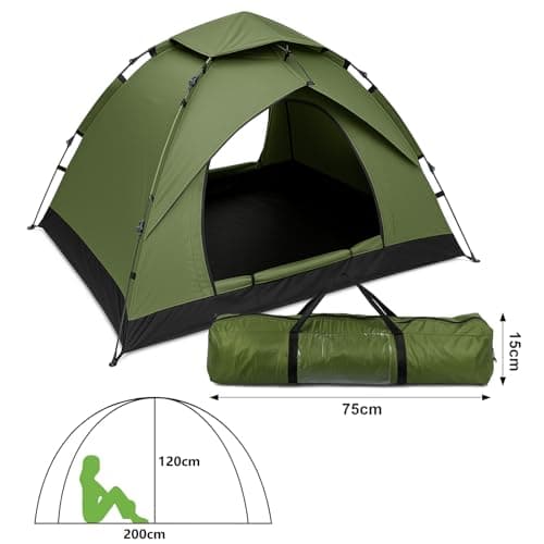 BREEZENEST 2-3 Person Instant Pop-Up Dome Tent – Waterproof & UV Protection Camping Tent for Hiking, Outdoor, Backpacking, Includes Carry Bag (Green) — view 2