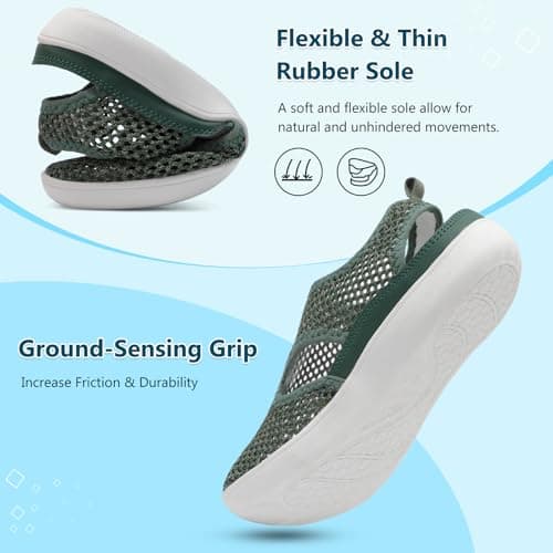 JOINFREE Womens Summer Shoes Wide Fit Mesh Breathable Walking Shoes Adjustable Strap Sandals for Elderly Seniors Anti Slip Rubber Sole Lightweight Comfort Fit Trainers Dark Green — view 6