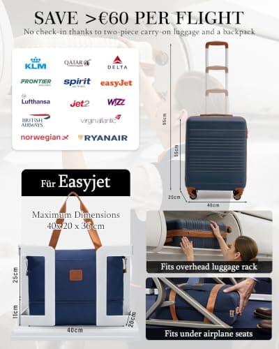 COOLIFE 55×40×20 Cabin Suitcase+40x25(36)x20cm Expandable Ryanair Cabin Bag — view 2