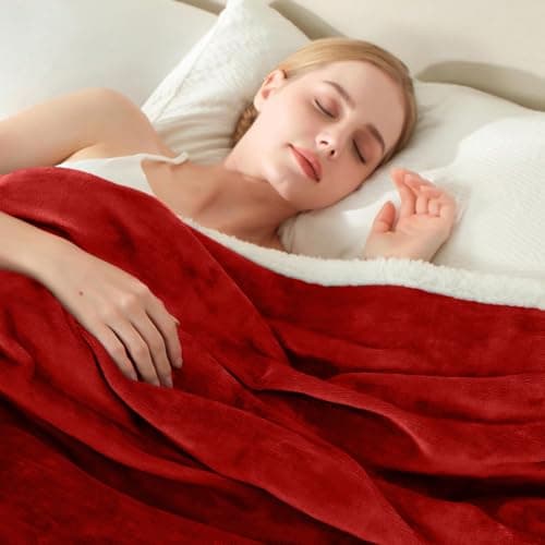 Casabella Sherpa Fleece Blanket - Plush Sofa Throw, Fleece Blanket for King Size Bed - Thick Warm Throw Blanket - Soft Fluffy Bedding, Travel Accessories - King Size Bed, Burgundy, 200x240cm — view 6