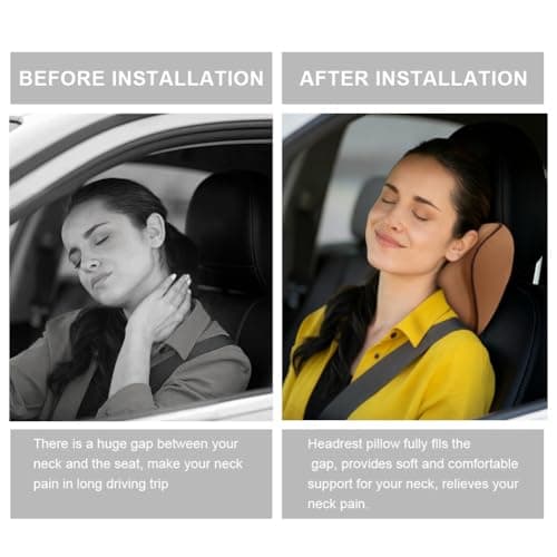 Alaoo Car Neck Support Pillow, Car Seat Headrest for Relieving Neck Fatigue with Adjustable Strap, Soft Memory Foam and Breathable Removable Cover for Passenger or Driver, Brown with Black Trim — view 5
