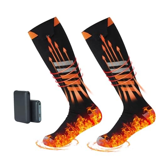 Heated Socks for Men Women with 2 Rechargeable 6000mAh Batteries, Last 8 Hours, Electric Heated Socks with 4 Temperature Settings,Ideal for Skiing, Camping, Hiking