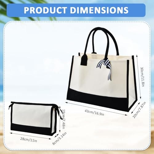 Jute Canvas Tote Bag, Large Capacity Travel, Reusable Shoulder Handbag, Foldable Waterproof Shopping, DIY Jute Beach Tote with Cosmetic Bag for Wedding, Birthday, Holiday, Beach — view 5