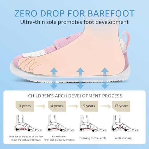 STQ KIDS Girls Trainers Toddler Wide Toe Box Barefoot Shoes Zero Drop Kids First Walking Shoe Lightweight Soft School Running Tennis Sneaker Daycare Sports Pink White 8 UK Toddler — view 5
