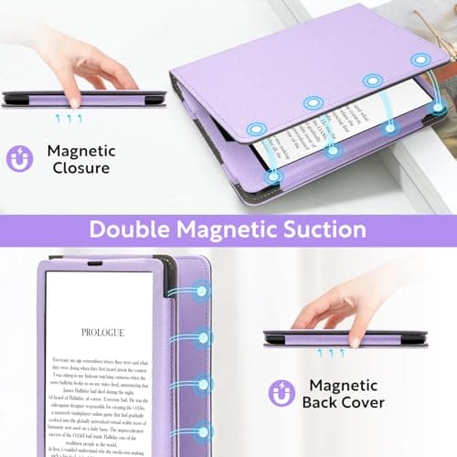 Slim Case for 7"/6.8" Kindle Paperwhite with Hand Strap(12th/11th Generation 2024/2021) and Kindle Colorsoft Signature Edition,Stand Cover and Card Slot,Premium PU Sleeve with Auto Wake/Sleep,Purple — view 4