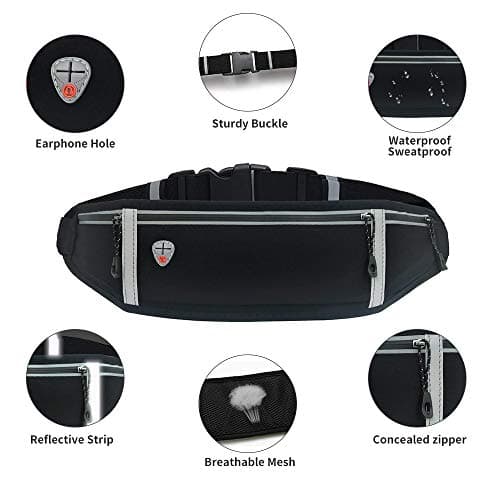GORWRICH Running Belt with Waterproof Adjustable Elastic Strap, Sweatproof waistpacks with Large Capacity, Perfect for Running and Outdoor Activities (Full Black) — view 2