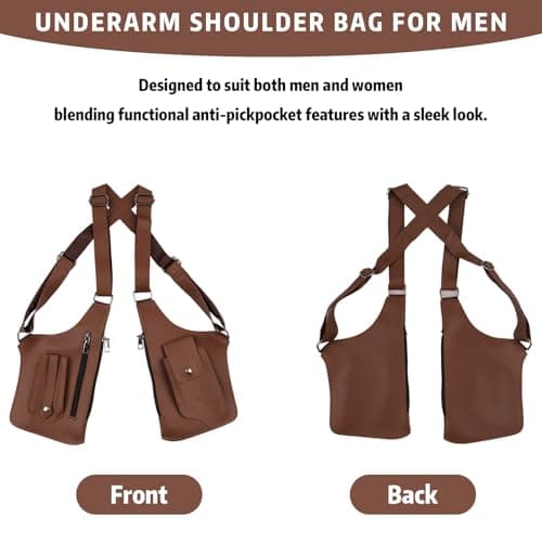 HONMINHUA Anti-Theft Hidden Underarm Shoulder Bag for Men and Women, Adjustable Double Shoulder Armpit Bag, Classic Shoulder Satchel for Travel, Daily Commute, Camping, Hiking (Brown) — view 3