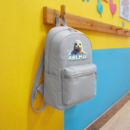 Purple Print House Kids Seal Custom Mini Backpack Personalised Name Back to School Nursery Bag for Boys Girls Toddlers New Term Gift, One Size, Olive Green — view 3