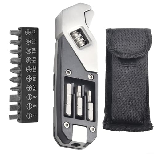 TONIXY Adjustable Foldable Stainless Steel Wrench with for TORX and Cross Screwdriver Bits, Compact Multi-Tool for Outdoor Camping, Travel and Everyday Use, Black Silver — view 5