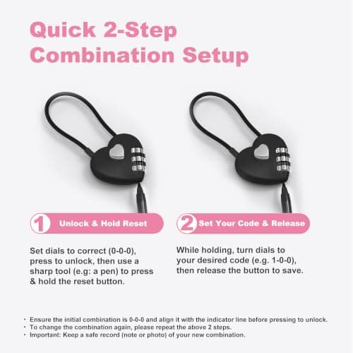 UP Security Premium Combo Lock, Combination Locks for Travel Security, Small Cable Lock for Backpack, Travel Security, Luggage, Suitcase, Bag, Anti-Theft, 3-Digit Password, No Keys (Black+Black) — view 5