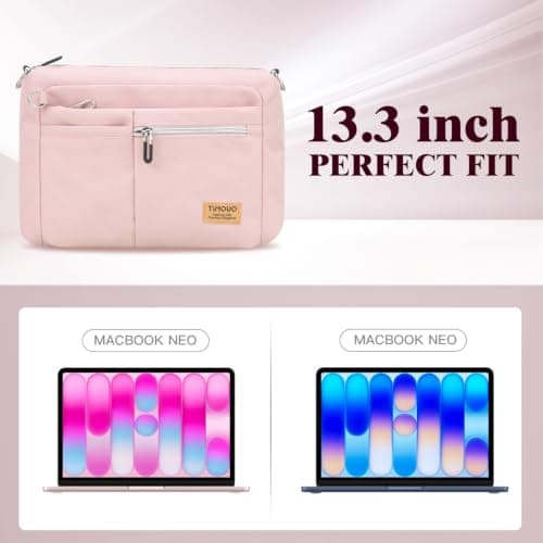 TiMOVO 13.3-14" Multiple Pockets Laptop Sleeve with Shoulder Strap, Pink — view 3