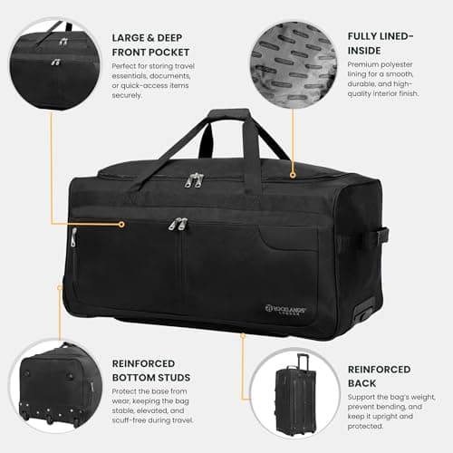 Rocklands® Lightweight Luggage Rolling Holdall Suitcase Wheeled Duffle Bag Cargo Travel Bag RL501 (Black/Black, Medium - 28" (H74 x L37 x W36 cm)) — view 3