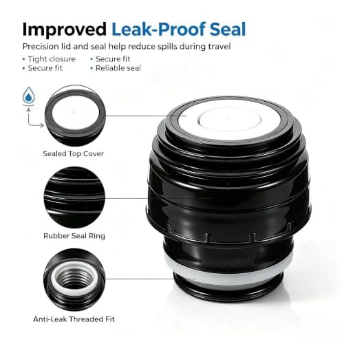 Replacement Bottle Lid 5.2cm, Vacuum Flask Cap Stopper, for 5.2cm Vacuum Flask, Leak-Proof PP Bottle Cap Stopper with Press Button, Thermal Mug Cover for Kitchen Travel Camping, Black and White — view 2