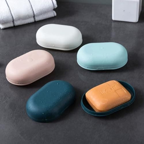 Lansonee 2 Pcs Covered Soap Trays, Leak-Proof & Sealable Travel Soap Box, Portable Soap Dish for Hiking, Gym, School, Bathroom - Dark Blue + Pink — view 6
