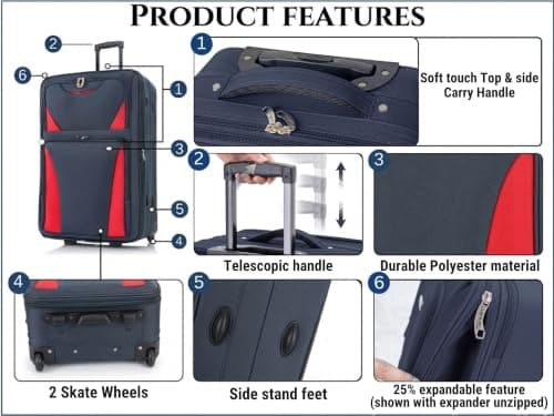 DK Luggage 26" Medium Lightweight Suitcases Expandable Trolley case with 2 Wheels DK16 Navy — view 6