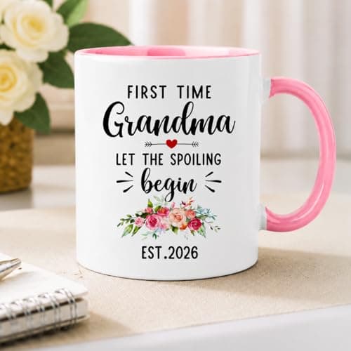 KREATIVE First Time Grandma Mug 2026 - New Grandmother Gift for Women - Pregnancy Reveal Announcement Coffee Cup - Pink Two-Tone Ceramic Tea Mug - Birthday Present for Nan Granny — view 3