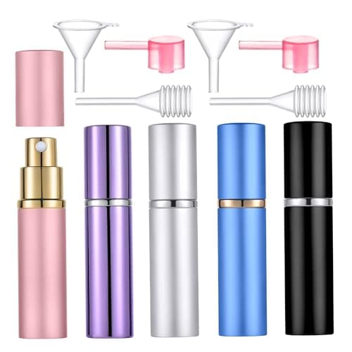 Yikimyfo 5 Pcs Travel Size Perfume Atomizer, 10ml/0.34oz Perfume Refill Bottle Mini Cologne Spray Bottle Refillable Atomizer Bottle for Travel Party Must with Tool
